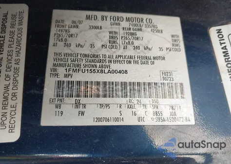 2008 Ford Expedition Xlt from USA, damaged, VIN 1FMFU155X8LA00408